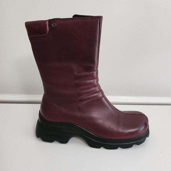 SKECHERS Y2K Style Platform Boots (Size 9) Burgundy, Side Zip Thick Sole 2933 - Picture 4 of 11